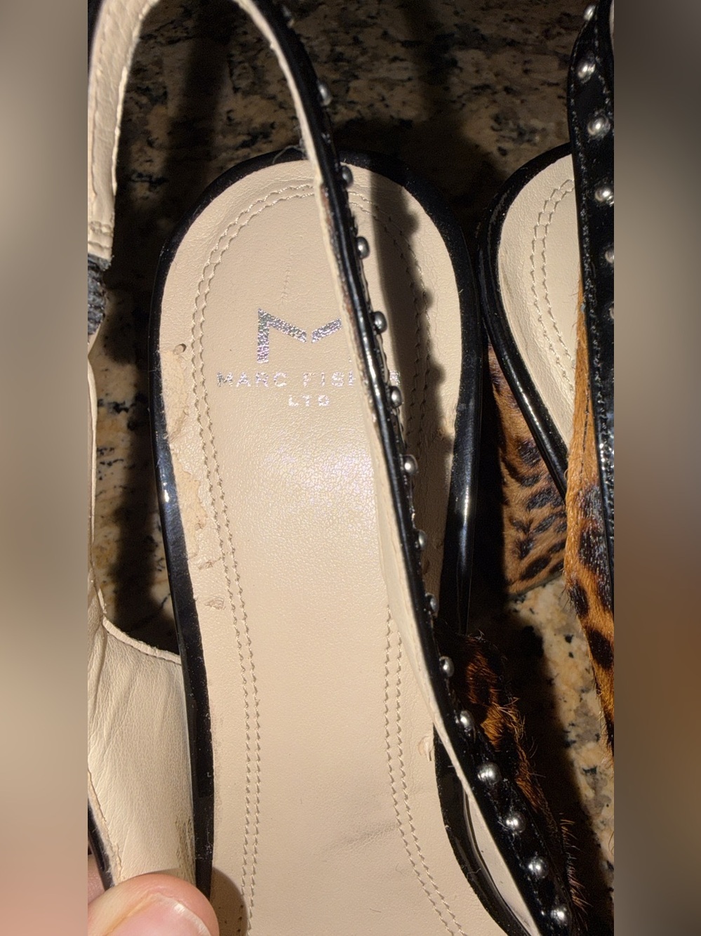Marc Fisher LTD Leopard Print Studded Pointed Toe Slingback Heels - Picture 6 of 6